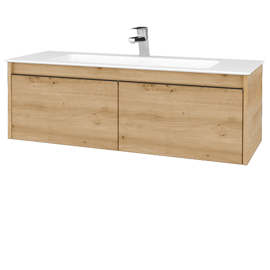 Waschtischunterschrank LOGI SZZ2 120 (Waschtisch Pura 120)  - D15 Eiche Nebraska - Griffes T33 - D22 Caramel