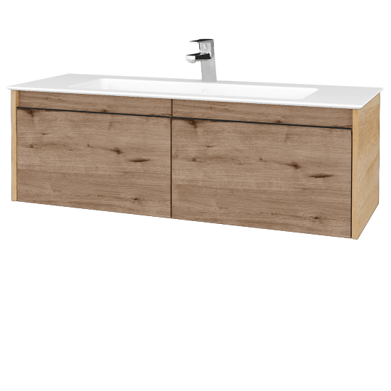 Waschtischunterschrank LOGI SZZ2 120 (Waschtisch Pura 120)  - D15 Eiche Nebraska - Griffes T33 - D23 Herkules