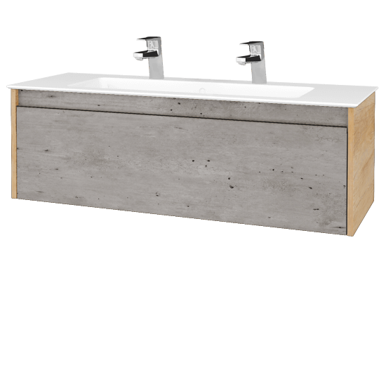 Waschtischunterschrank LOGI SZZ 120 (Waschtisch Pura 120 mit 2 Hahnlöchern)  - D15 Eiche Nebraska - D01 Beton