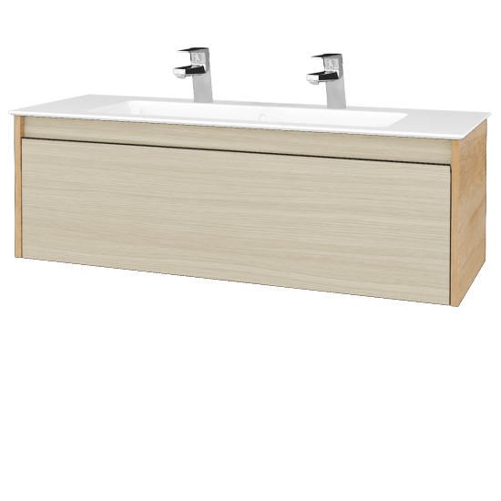 Waschtischunterschrank LOGI SZZ 120 (Waschtisch Pura 120 mit 2 Hahnlöchern)  - D15 Eiche Nebraska - D04 Eiche