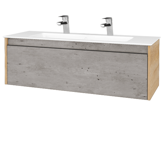 Waschtischunterschrank LOGI SZZ 120 (Waschtisch Pura 120 mit 2 Hahnlöchern)  - D15 Eiche Nebraska - Griffes T33 - Schwarz matt - D01 Beton