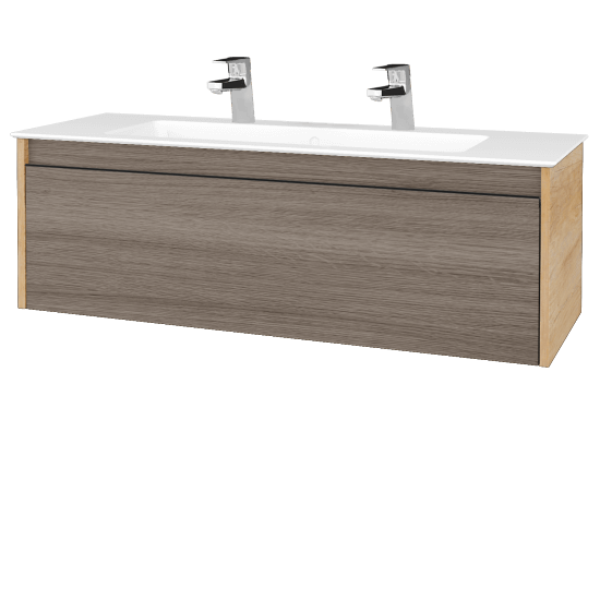 Badezimmerschrank LOGI SZZ 120 (Waschtisch Pura)  - D15 Eiche Nebraska - Griffes T33 - D03 Cafe