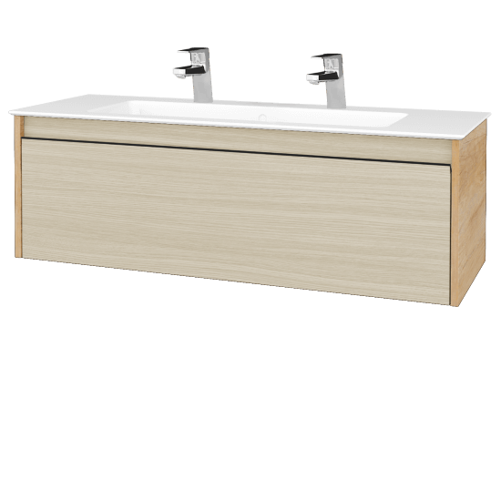 Badezimmerschrank LOGI SZZ 120 (Waschtisch Pura)  - D15 Eiche Nebraska - Griffes T33 - D04 Eiche