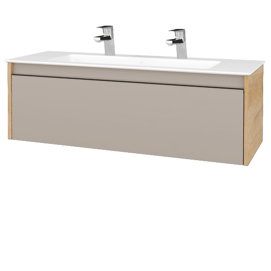 Badezimmerschrank LOGI SZZ 120 (Waschtisch Pura)  - D15 Eiche Nebraska - Griffes T33 - N07 Stone