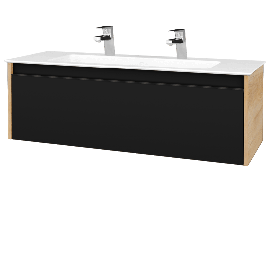 Waschtischunterschrank LOGI SZZ 120 (Waschtisch Pura 120 mit 2 Hahnlöchern)  - D15 Eiche Nebraska - Griffes T33 - N03 Graphite