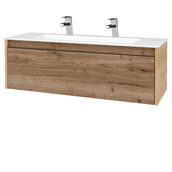 Badezimmerschrank LOGI SZZ 120 (Waschtisch Pura)  - D15 Eiche Nebraska - Griffes T33 - D21 Tobacco