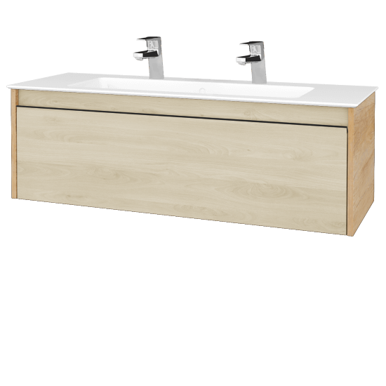 Waschtischunterschrank LOGI SZZ 120 (Waschtisch Pura 120 mit 2 Hahnlöchern)  - D15 Eiche Nebraska - Griffes T33 - Schwarz matt - D24 Ohio