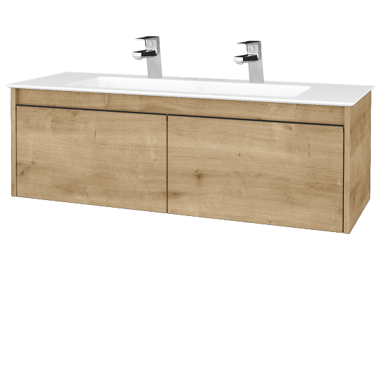 Waschtischunterschrank LOGI SZZ2 120 (Waschtisch Pura 120 mit 2 Hahnlöchern)  - D09 Eiche Arlington - Griffes T33 - D09 Arlington