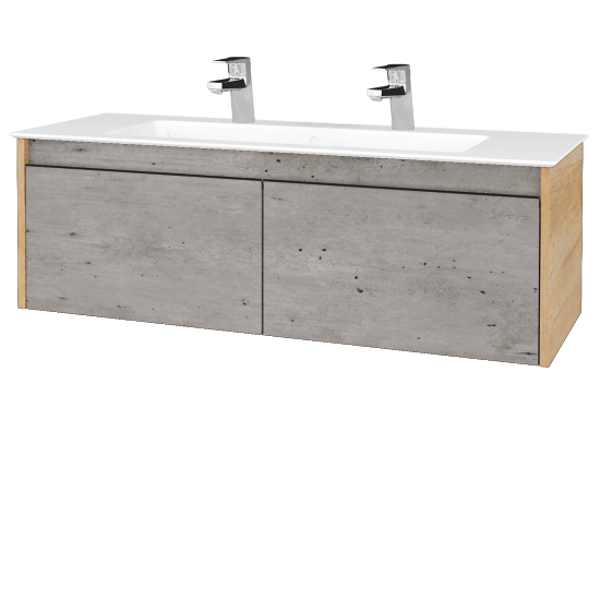 Badezimmerschrank LOGI SZZ2 120 (Waschtisch Pura)  - D15 Eiche Nebraska - Griffes T33 - D01 Beton