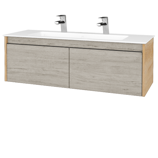 Badezimmerschrank LOGI SZZ2 120 (Waschtisch Pura)  - D15 Eiche Nebraska - Griffes T33 - D05 Oregon