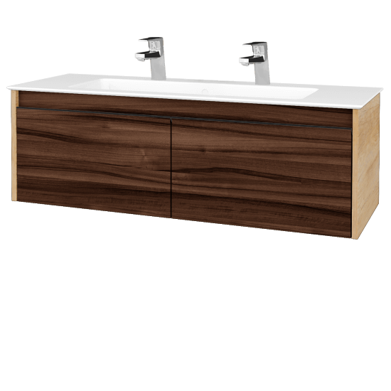 Badezimmerschrank LOGI SZZ2 120 (Waschtisch Pura)  - D15 Eiche Nebraska - Griffes T33 - D06 Nussbaum