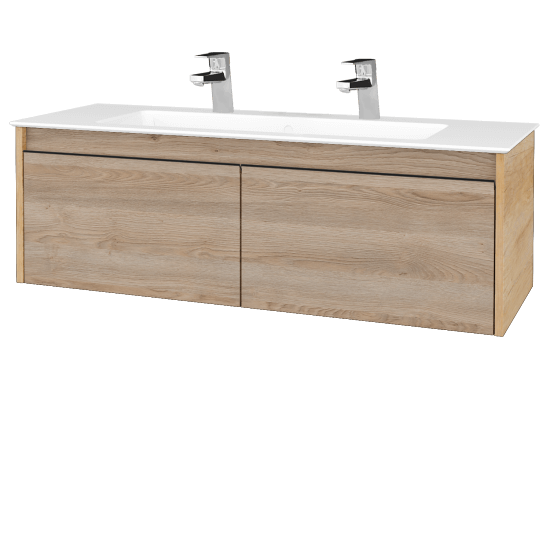 Badezimmerschrank LOGI SZZ2 120 (Waschtisch Pura)  - D15 Eiche Nebraska - Griffes T33 - D17 Eiche Colorado