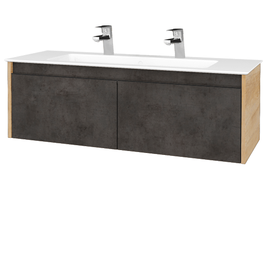 Badezimmerschrank LOGI SZZ2 120 (Waschtisch Pura)  - D15 Eiche Nebraska - Griffes T33 - D16 Dark Beton