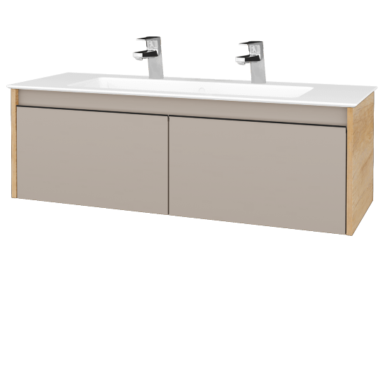 Waschtischunterschrank LOGI SZZ2 120 (Waschtisch Pura 120 mit 2 Hahnlöchern)  - D15 Eiche Nebraska - Griffes T33 - N07 Stone