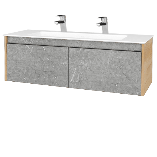 Waschtischunterschrank LOGI SZZ2 120 (Waschtisch Pura 120 mit 2 Hahnlöchern)  - D15 Eiche Nebraska - Griffes T33 - Schwarz matt - D20 Galaxy