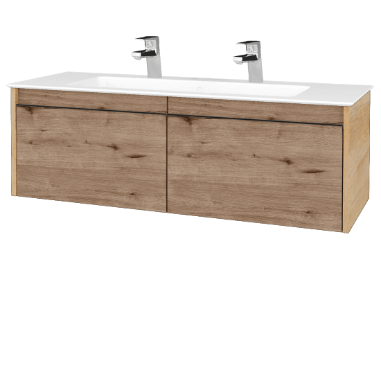 Waschtischunterschrank LOGI SZZ2 120 (Waschtisch Pura 120 mit 2 Hahnlöchern)  - D15 Eiche Nebraska - Griffes T33 - D23 Herkules
