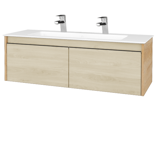 Waschtischunterschrank LOGI SZZ2 120 (Waschtisch Pura 120 mit 2 Hahnlöchern)  - D15 Eiche Nebraska - Griffes T33 - D24 Ohio