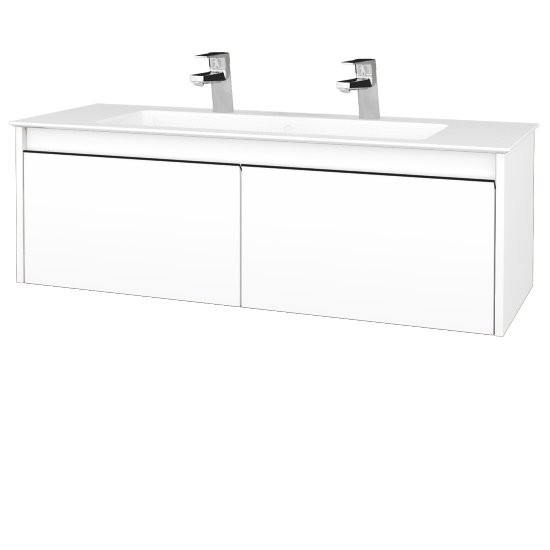 Waschtischunterschrank LOGI SZZ2 120 (Waschtisch Pura 120 mit 2 Hahnlöchern)  - N09 Weiß Matt - Griffes T33 - N09 Weiß Matt