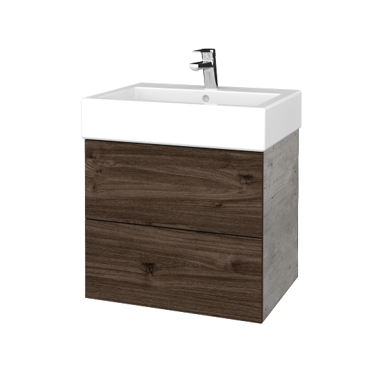 Waschtischunterschrank FLAT SZZ2 60 (Waschtisch Duravit Vero)  - D01 Beton - D25 Teak