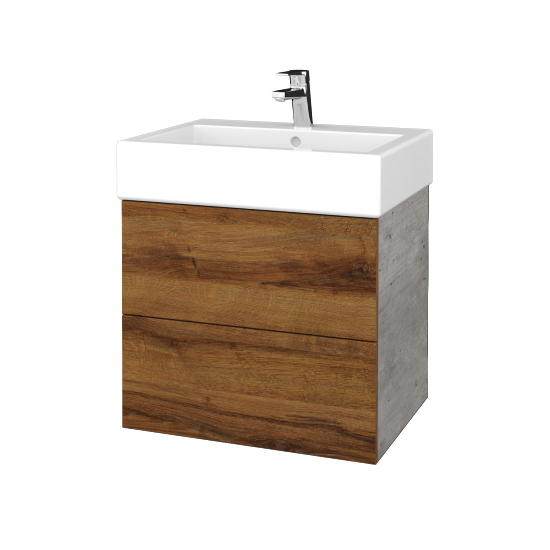 Waschtischunterschrank FLAT SZZ2 60 (Waschtisch Duravit Vero)  - D01 Beton - D27 Cognac