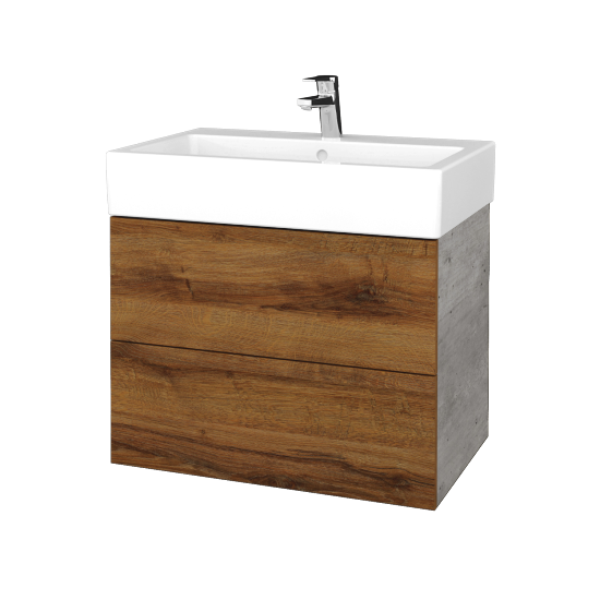 Waschtischunterschrank FLAT SZZ2 70 (für Waschtisch Duravit Vero)  - D01 Beton - D27 Cognac