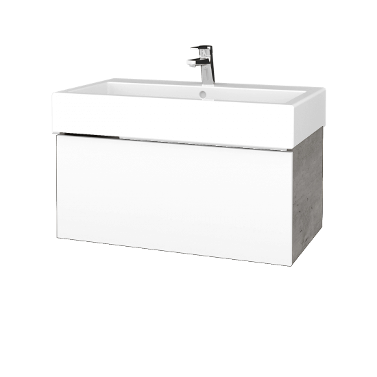 Waschtischunterschrank FLAT SZZ 80 (Waschtisch Duravit Vero)  - D01 Beton - L01 Weiß Lack Hochglanz