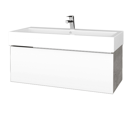 Waschtischunterschrank FLAT SZZ 100 (Waschtisch Duravit Vero)  - D01 Beton - L01 Weiß Lack Hochglanz