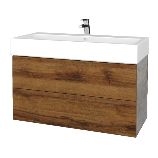 Waschtischunterschrank FLAT SZZ2 100 (Waschtisch Duravit Vero)  - D01 Beton - D27 Cognac