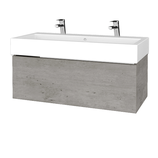 Waschtischunterschrank FLAT SZZ 100 (Waschtisch Duravit Vero mit 2 Hahnlöchern)  - D01 Beton - D01 Beton