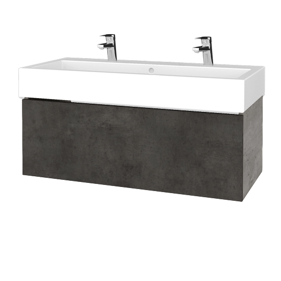 Waschtischunterschrank FLAT SZZ 100 (Waschtisch Duravit Vero mit 2 Hahnlöchern)  - D01 Beton - D16 Dark Beton