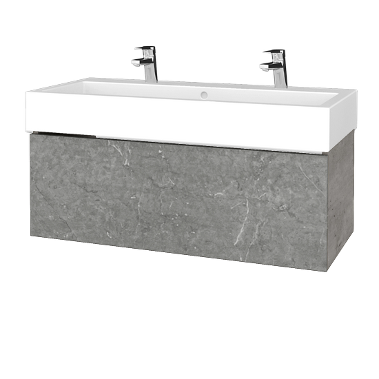 Waschtischunterschrank FLAT SZZ 100 (Waschtisch Duravit Vero mit 2 Hahnlöchern)  - D01 Beton - D20 Galaxy