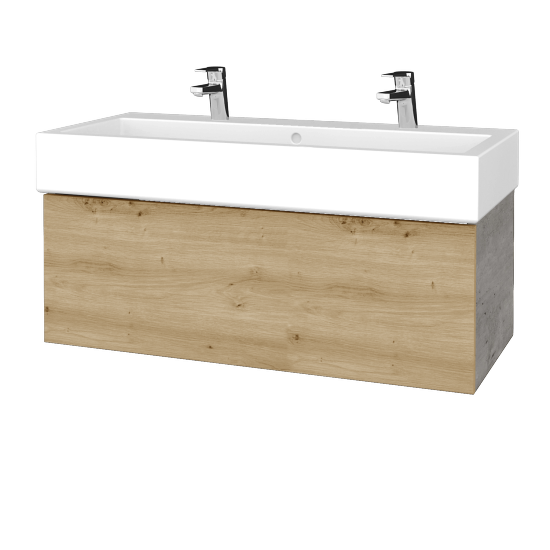 Waschtischunterschrank FLAT SZZ 100 (Waschtisch Duravit Vero mit 2 Hahnlöchern)  - D01 Beton - D22 Caramel