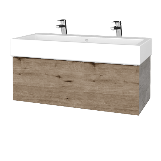 Waschtischunterschrank FLAT SZZ 100 (Waschtisch Duravit Vero mit 2 Hahnlöchern)  - D01 Beton - D23 Herkules