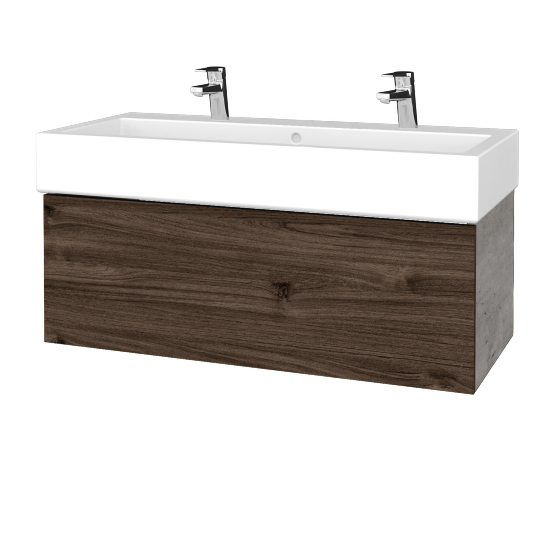 Waschtischunterschrank FLAT SZZ 100 (Waschtisch Duravit Vero mit 2 Hahnlöchern)  - D01 Beton - D25 Teak