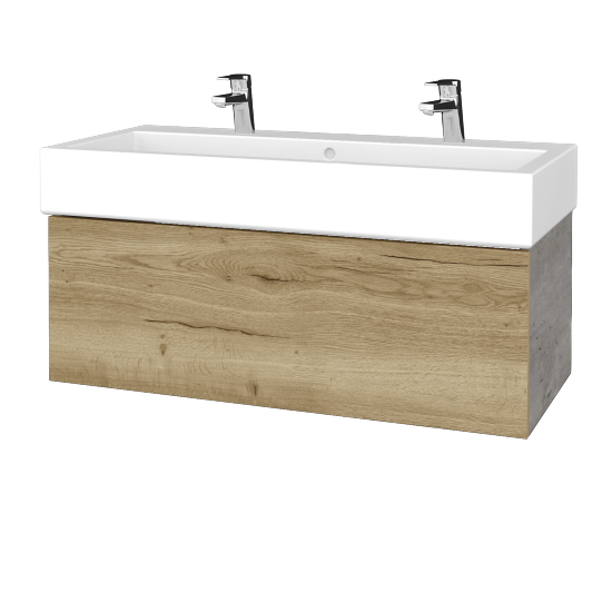 Waschtischunterschrank FLAT SZZ 100 (Waschtisch Duravit Vero mit 2 Hahnlöchern)  - D01 Beton - D26 Ontario