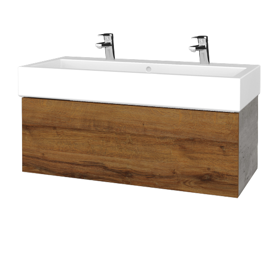 Waschtischunterschrank FLAT SZZ 100 (Waschtisch Duravit Vero mit 2 Hahnlöchern)  - D01 Beton - D27 Cognac