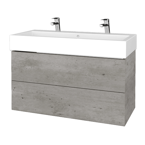 Waschtischunterschrank FLAT SZZ2 100 (Waschtisch Duravit Vero mit 2 Hahnlöchern)  - D01 Beton - D01 Beton