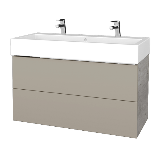 Waschtischunterschrank FLAT SZZ2 100 (Waschtisch Duravit Vero mit 2 Hahnlöchern)  - D01 Beton - L04 Taupe Lack Hochglanz