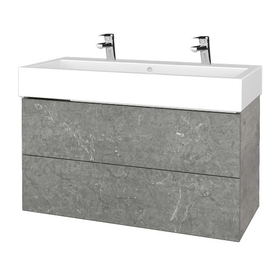 Waschtischunterschrank FLAT SZZ2 100 (Waschtisch Duravit Vero mit 2 Hahnlöchern)  - D01 Beton - D20 Galaxy