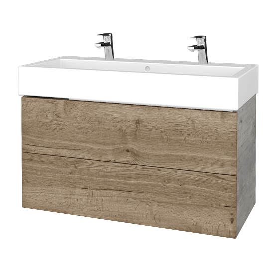 Waschtischunterschrank FLAT SZZ2 100 (Waschtisch Duravit Vero mit 2 Hahnlöchern)  - D01 Beton - D21 Tobacco