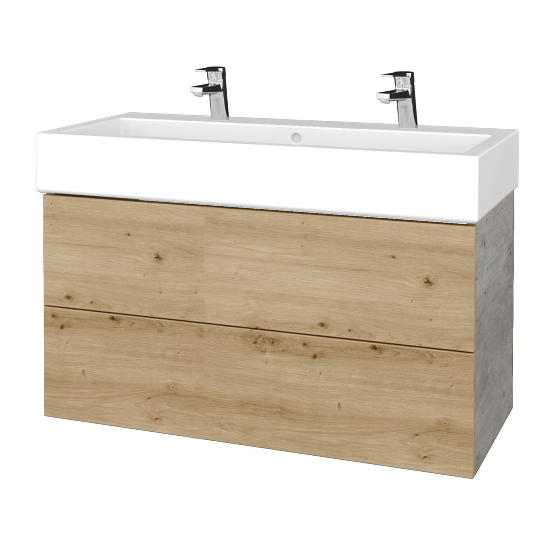 Waschtischunterschrank FLAT SZZ2 100 (Waschtisch Duravit Vero mit 2 Hahnlöchern)  - D01 Beton - D22 Caramel