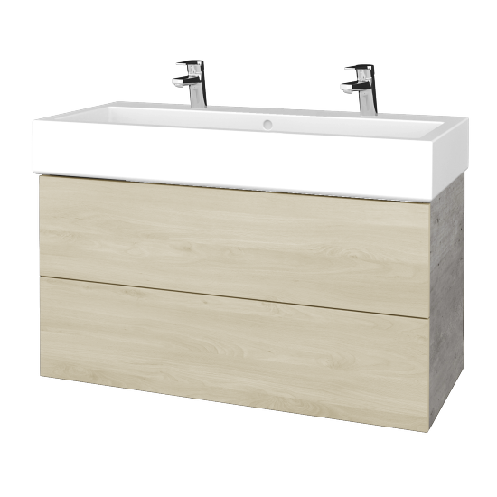 Waschtischunterschrank FLAT SZZ2 100 (Waschtisch Duravit Vero mit 2 Hahnlöchern)  - D01 Beton - D24 Ohio