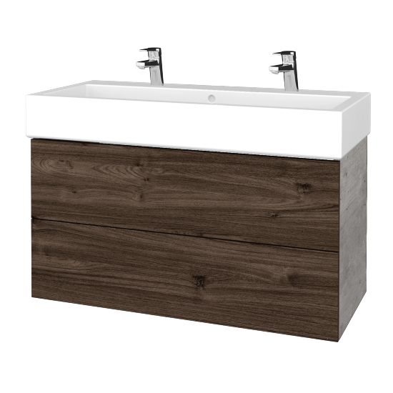 Waschtischunterschrank FLAT SZZ2 100 (Waschtisch Duravit Vero mit 2 Hahnlöchern)  - D01 Beton - D25 Teak