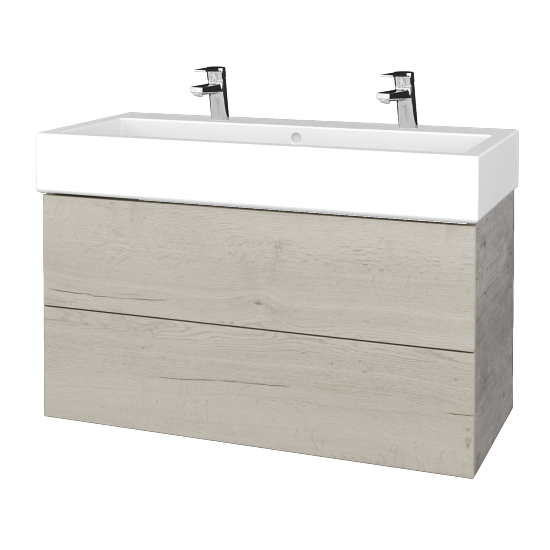 Waschtischunterschrank FLAT SZZ2 100 (Waschtisch Duravit Vero mit 2 Hahnlöchern)  - D01 Beton - D28 Alberta