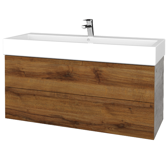 Waschtischunterschrank FLAT SZZ2 120 (Waschtisch Duravit Vero)  - D01 Beton - D27 Cognac