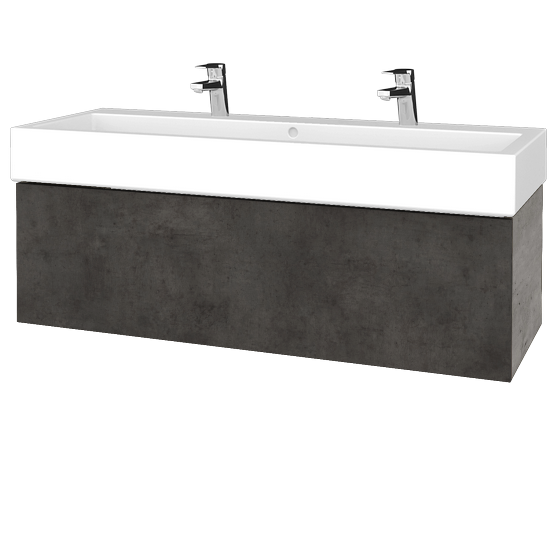 Waschtischunterschrank FLAT SZZ 120 (Waschtisch Duravit Vero mit 2 Hahnlöchern)  - D01 Beton - D16 Dark Beton