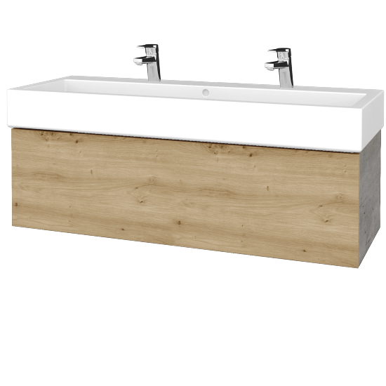 Waschtischunterschrank FLAT SZZ 120 (Waschtisch Duravit Vero mit 2 Hahnlöchern)  - D01 Beton - D22 Caramel