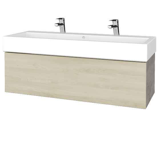 Waschtischunterschrank FLAT SZZ 120 (Waschtisch Duravit Vero mit 2 Hahnlöchern)  - D01 Beton - D24 Ohio