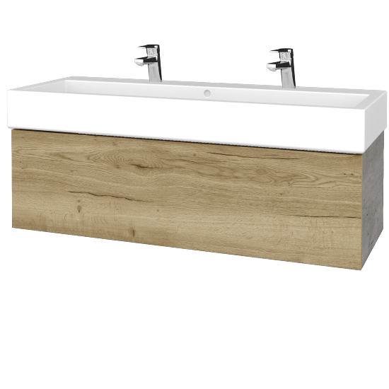 Waschtischunterschrank FLAT SZZ 120 (Waschtisch Duravit Vero mit 2 Hahnlöchern)  - D01 Beton - D26 Ontario