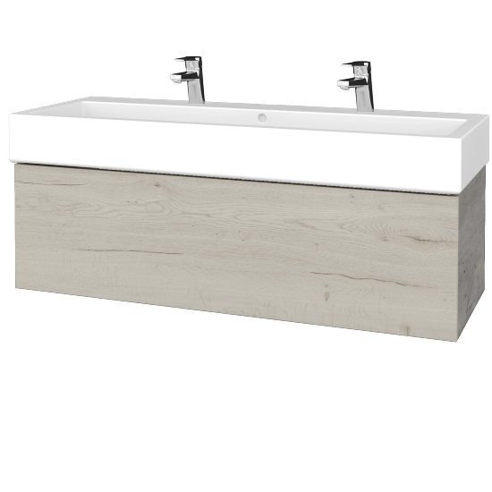 Waschtischunterschrank FLAT SZZ 120 (Waschtisch Duravit Vero mit 2 Hahnlöchern)  - D01 Beton - D28 Alberta